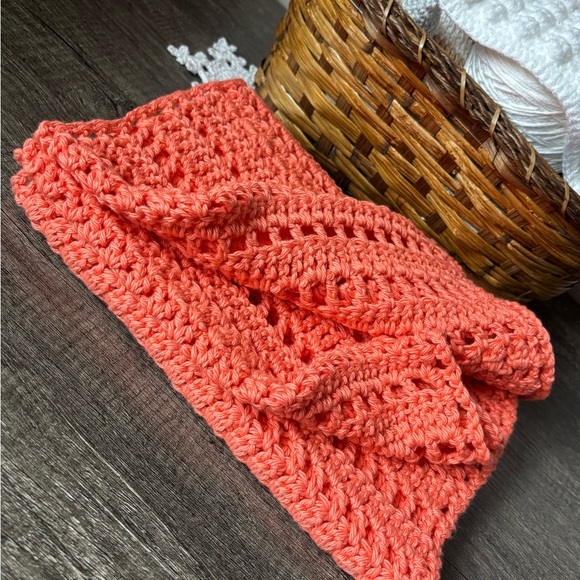 Elegant Coral Crochet Infinity Scarf - Picture 9 of 14